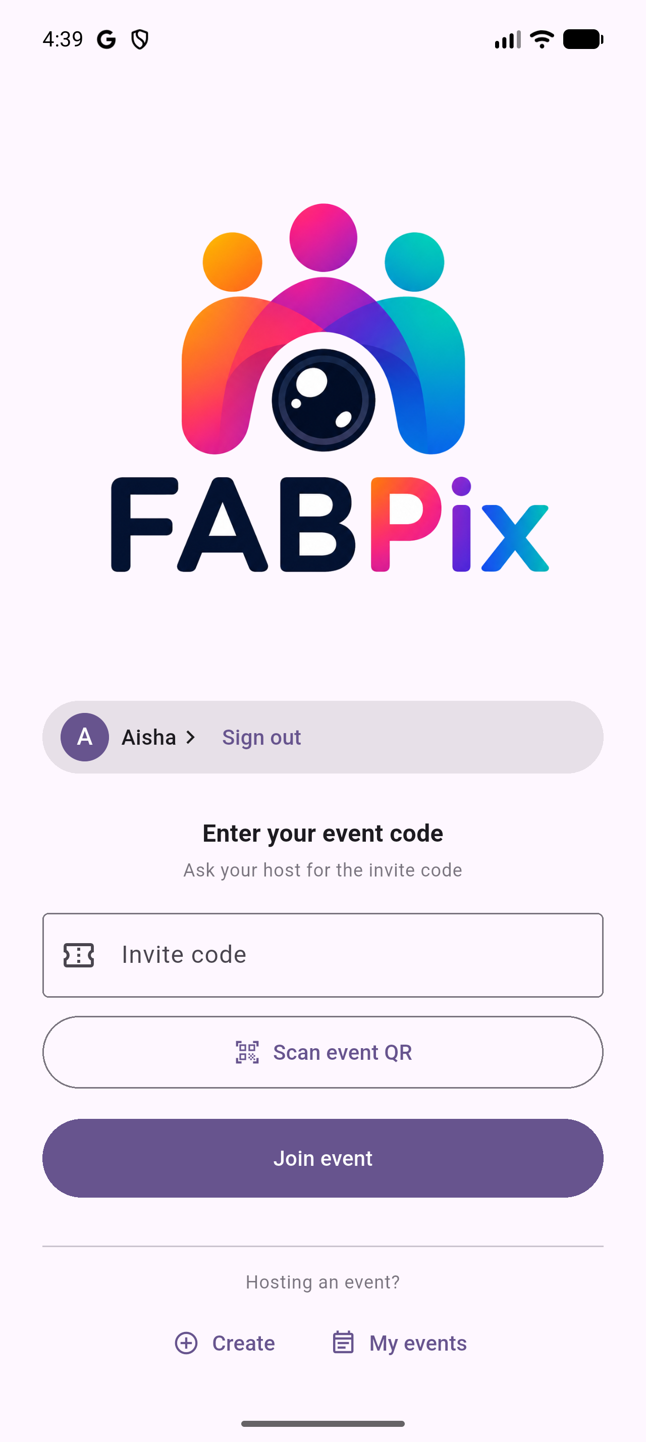 Guest joining an event with an invite code
